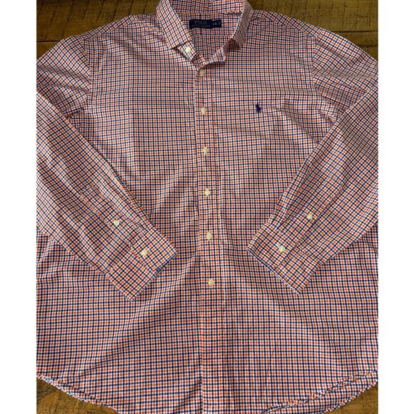 Polo Ralph Lauren Orange Blue Checkered Long Sleeve Button Down Pony XXL - Picture 2 of 7